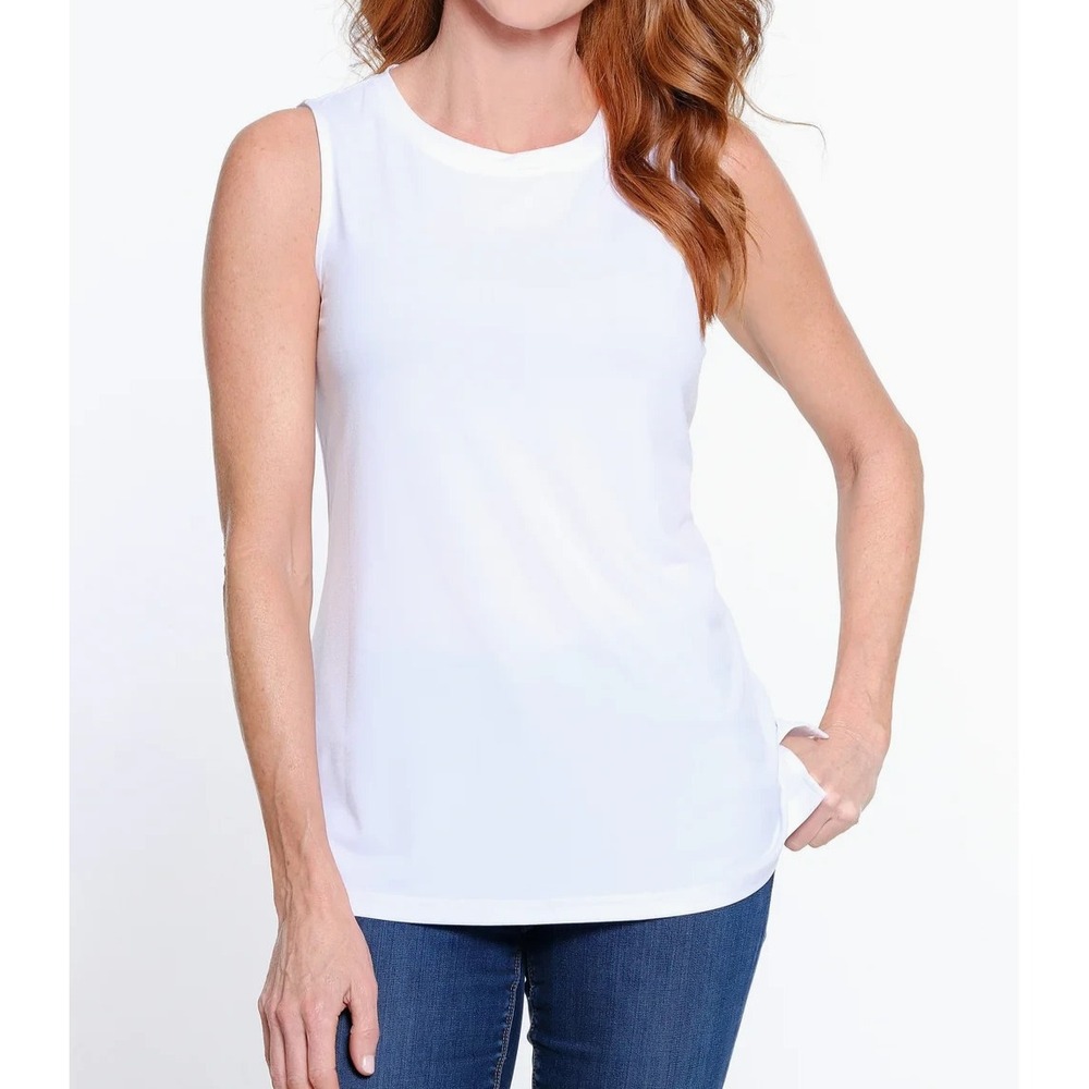 NWT ALI MILES Soft CREPE LUXE KNIT White SLEEVELESS Tank Top/Blouse Sz M